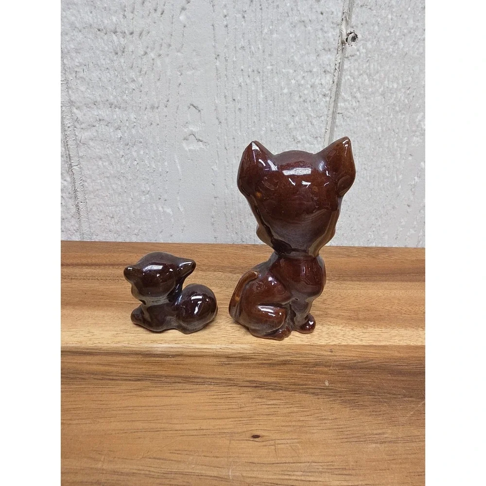 VTG - Red Clay Brown Glazed Mama Cat & Kitten Duo- Japan - VGC